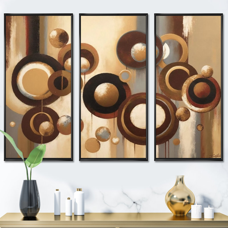 «Aged Barrel Universes V», ensemble d'art mural sur toile abstraite, Toile encadrée noire, H 28 po x l 36 po x P 1 po