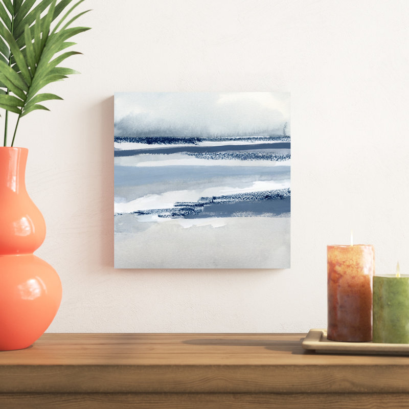 «Beach Stripes II» par Victoria Barnes - peinture sur toile tendue, H 12 po x l 12 po