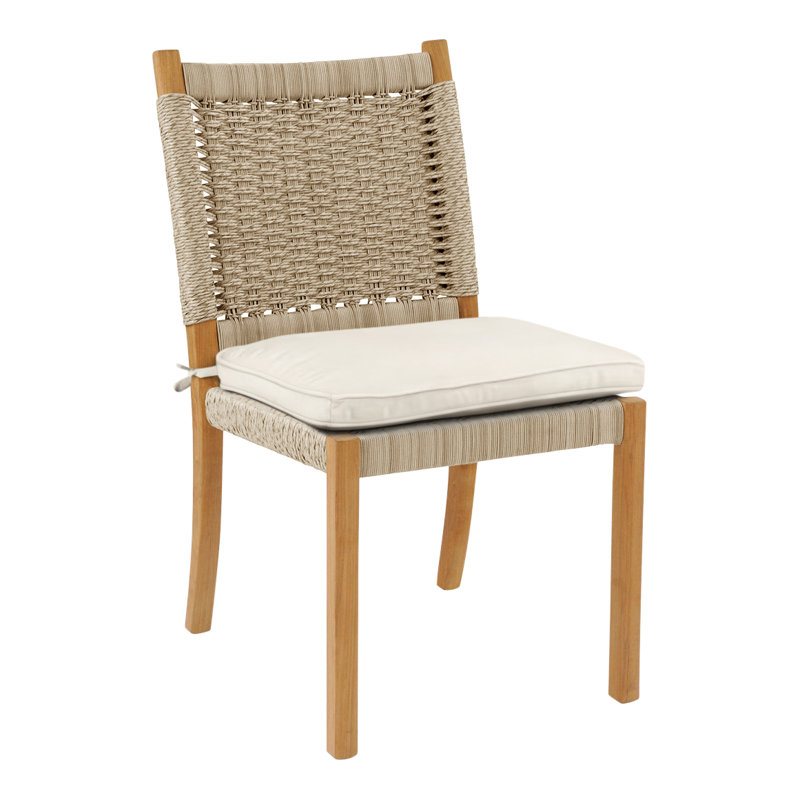 Hudson Teak Patio Dining Chair with Cushion (Set of 2), Canvas Canvas Sunbrella® Canvas, Hudson Natural Cord