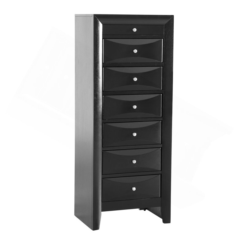 Vertical Chest With Curved Drawer Design, 58" H x 23" W x 17" D, Black