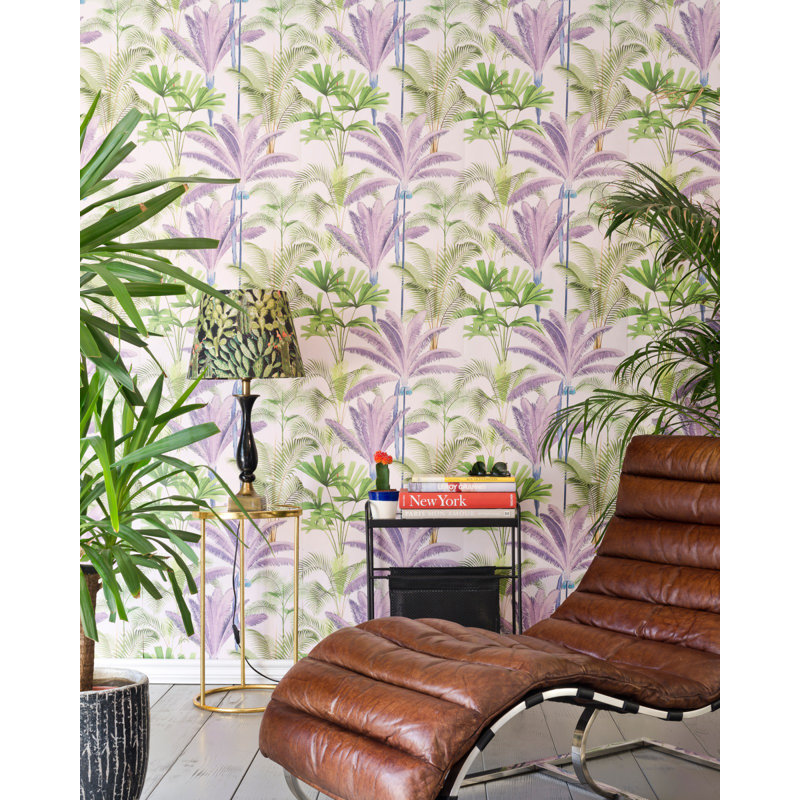 Palm Springs Floral Wallpaper Roll, Green/Pink/Purple