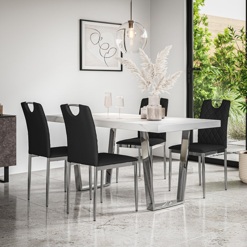 Davius 6 - Person Dining Set, White/Chrome/Black