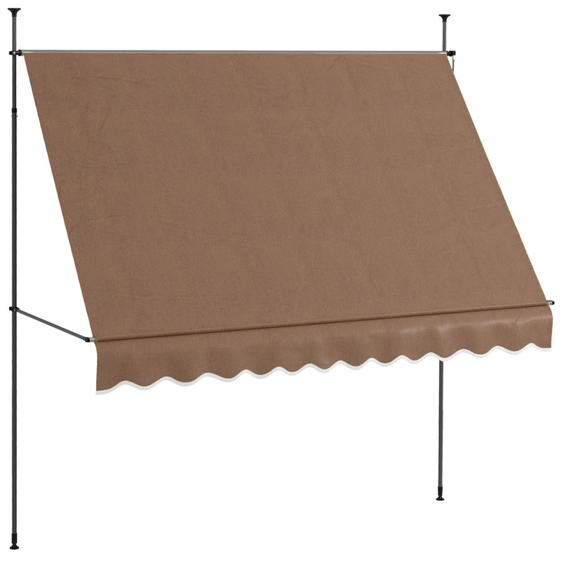 Outsunny Manual Retractable Awning, 118" Non-Screw Freestanding Patio Sun Shade Shelter with Support Pole Stand and UV Resistant Fabric, for Window, Door, Porch, Deck, Coffee