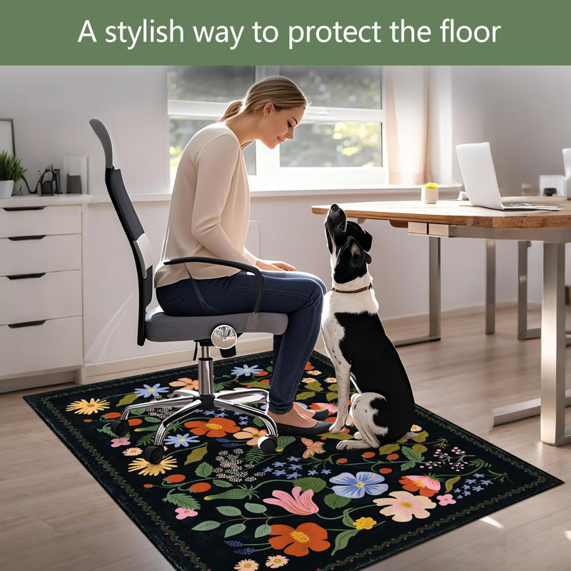 Office Chair Mat For Hardwood/Tile Floor Carpet, 36"X48" Computer Desk For Rolling Chairs Protector Gaming Non Slip Under TPR Backing Rug(Colourful Spring Flowers B)
