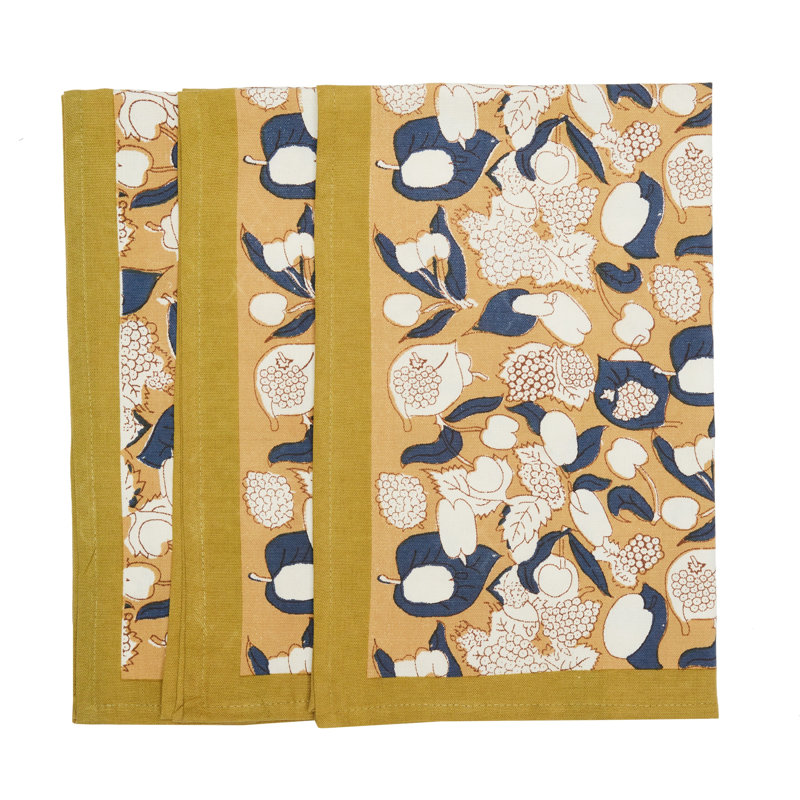 Forest Harvest Floral Tea Towel, Mustard/Blue