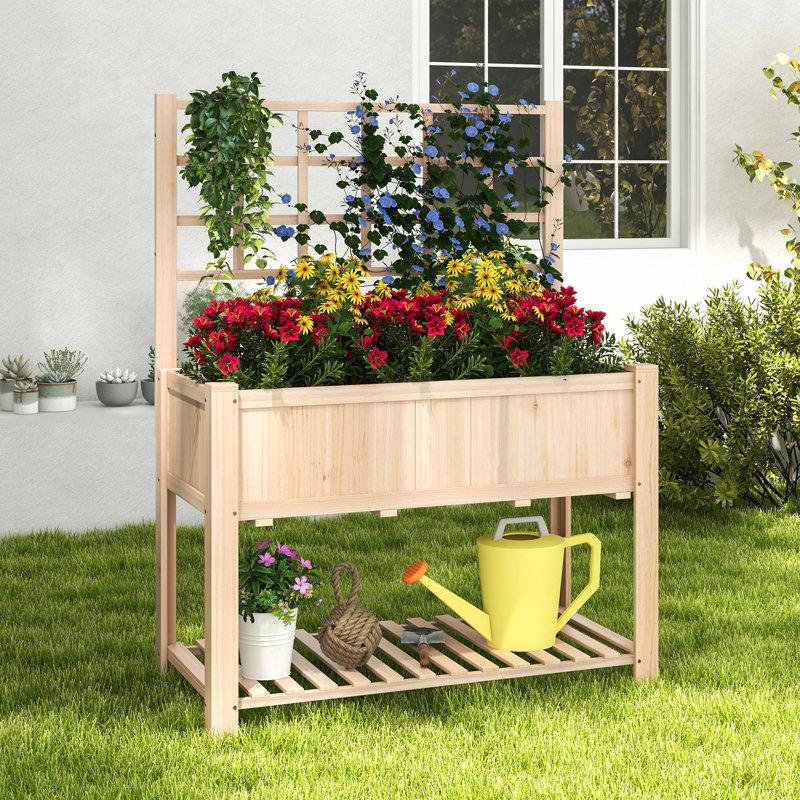 Wood Elevated Planter with Trellis