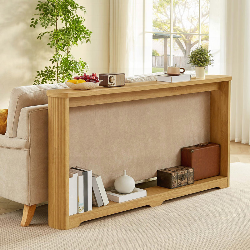 Table console étroite avec texture ondulée - naturel, 70,1 po, Beige
