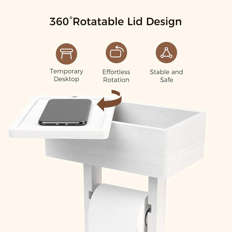 Porte-papier hygiénique en bambou 4 en 1 avec tablette de rangement, porte-papier hygiénique sur pied, couvercle pivotant à 360 °, rangement supplémentaire pour les essentiels de la salle de bain