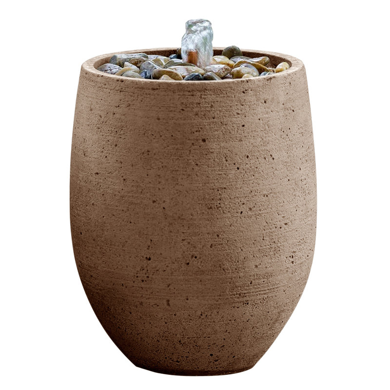 Fontaine en béton Yayla, H 16 po x l 12,25 po x P 12,25 po, Pierre brune