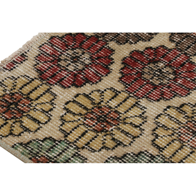 One-of-a-Kind Rectangle 3’6” X 5’2” 1960s Wool Area Rug Blue, Brown, Red, Beige