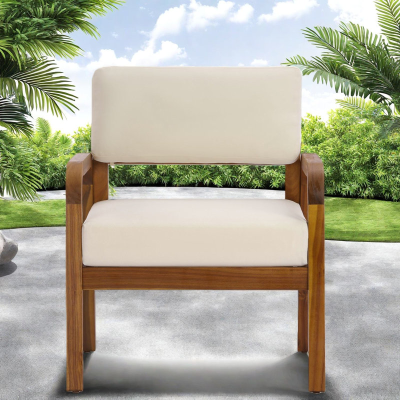 Chaises longues pour patio Lb, coussins crème en bois d'acacia, porche moderne