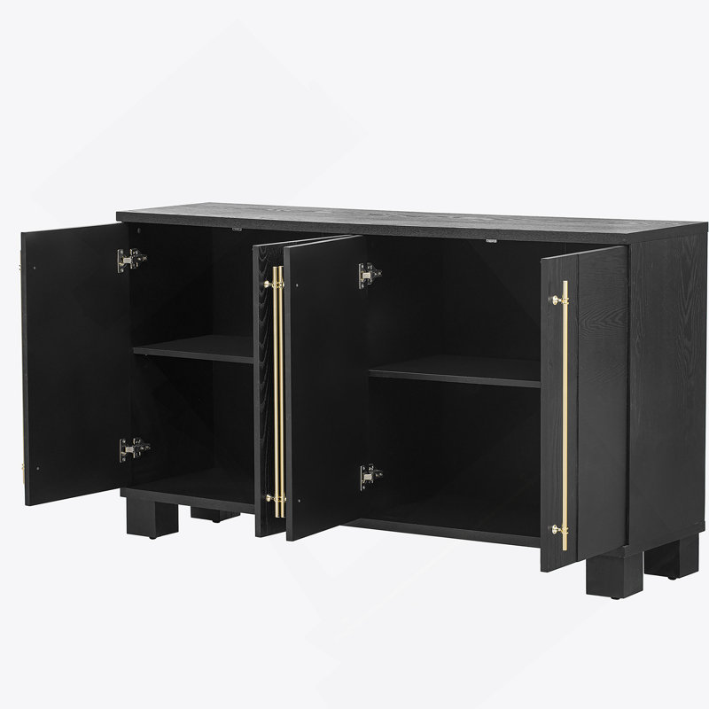 Buffet en bois de style traditionnel avec tablettes réglables et poignées dorées pour la cuisine, la salle à manger et le salon (noir)