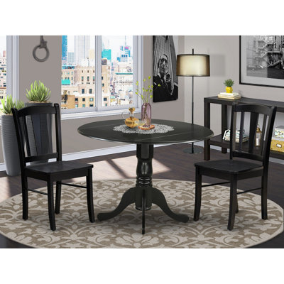 3 Piece Dining Room Furniture Set Contains a Kitchen Table with Dropleaf and 2 Dining Chairs, Black