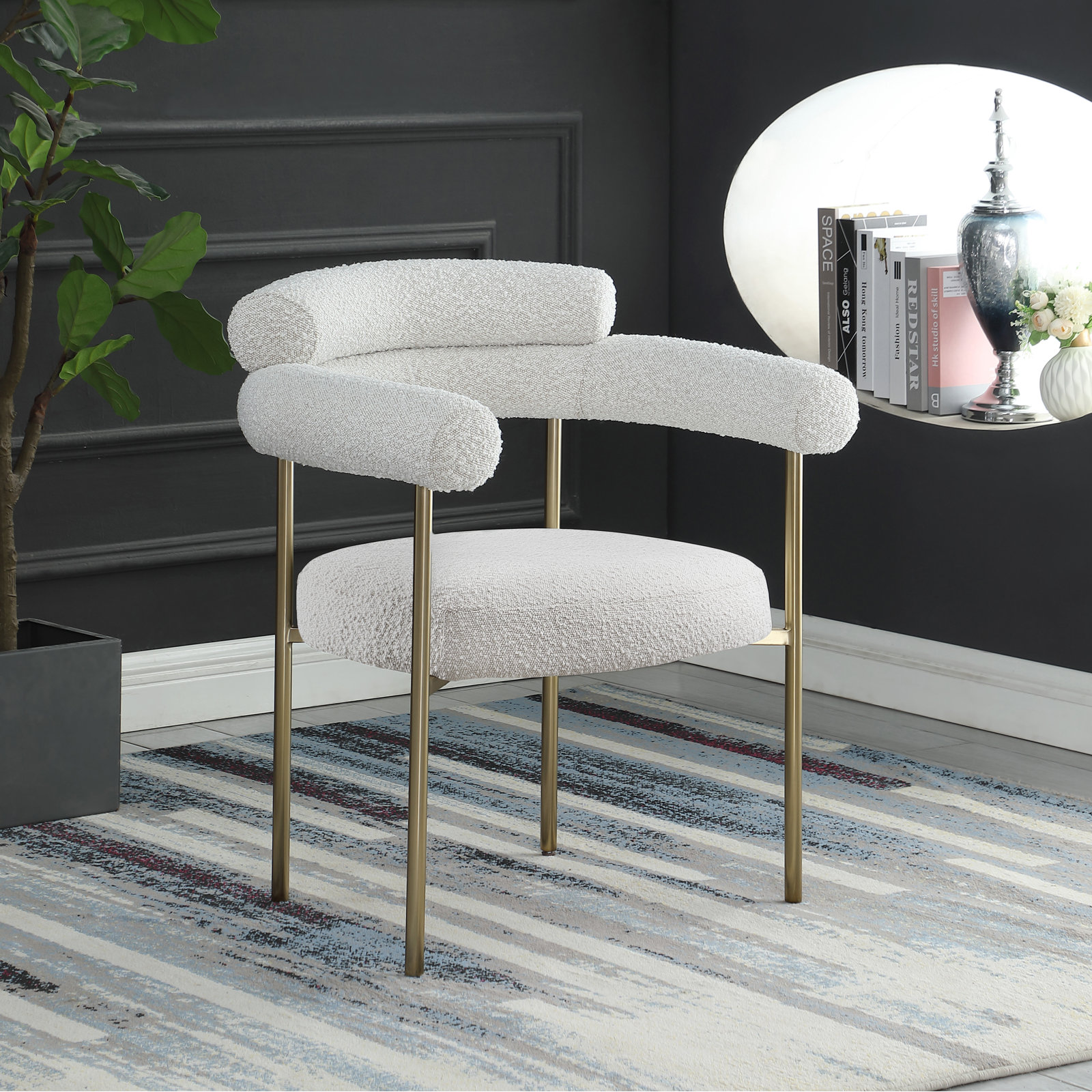 Dining Armchair, Cream Boucle, Brushed Brass
