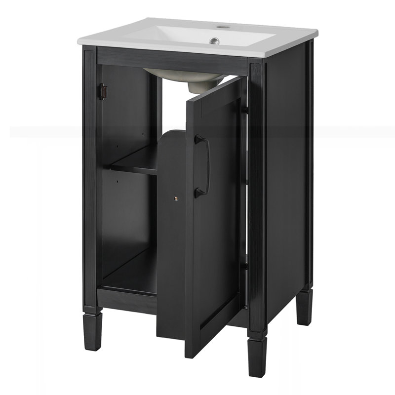 Meuble-lavabo de 20 po avec lavabo en céramique, Noir