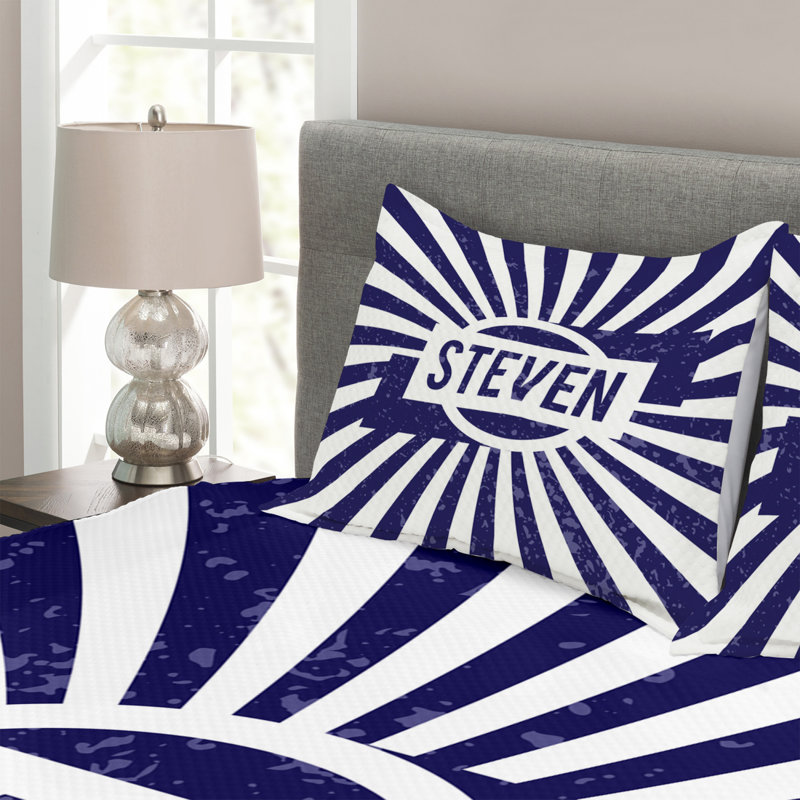 Adlih NavyBlue/White Microfibre Bedspread Set, 220 x 264 cm