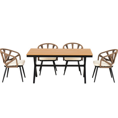 Conspicuously Shaped Outdoor Furniture With Pe Chairs And Plastic Wood Table Combining Elegance Practicality &
