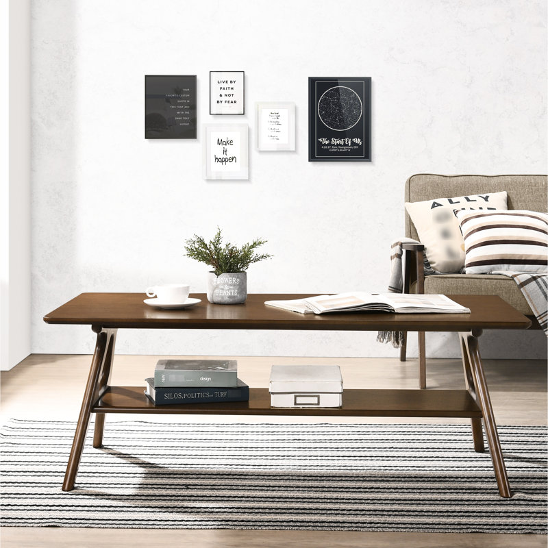 Table basse avec tablette, look moderne de style Mid-Century, tablette en bois d'hévéa avec finition noyer