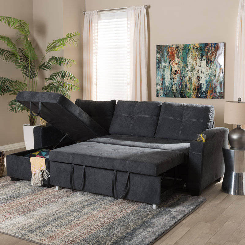 Aaf Upholstered Sectional Sofa in Dark Grey Fabric, 32.28'' H X 83.07'' W X 52.76'' D, Dark Gray 100% Polyester