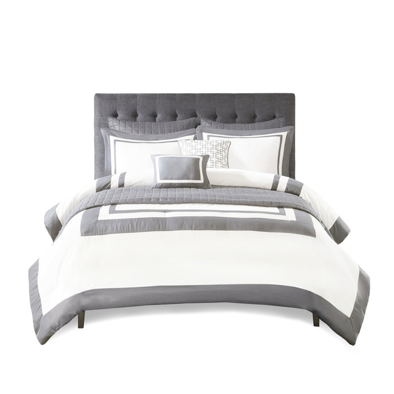 Édredon et courtepointe gris double / grand - Collection légère de literie avec taies décoratives en microfibre douce