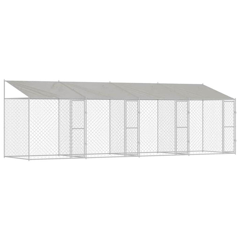 Cage à chien avec toit vidaXL argenté 314,96 po x 78,74 po x 100,79 po, 26,25 x 6,56 x 8,40 pi, 4 portes