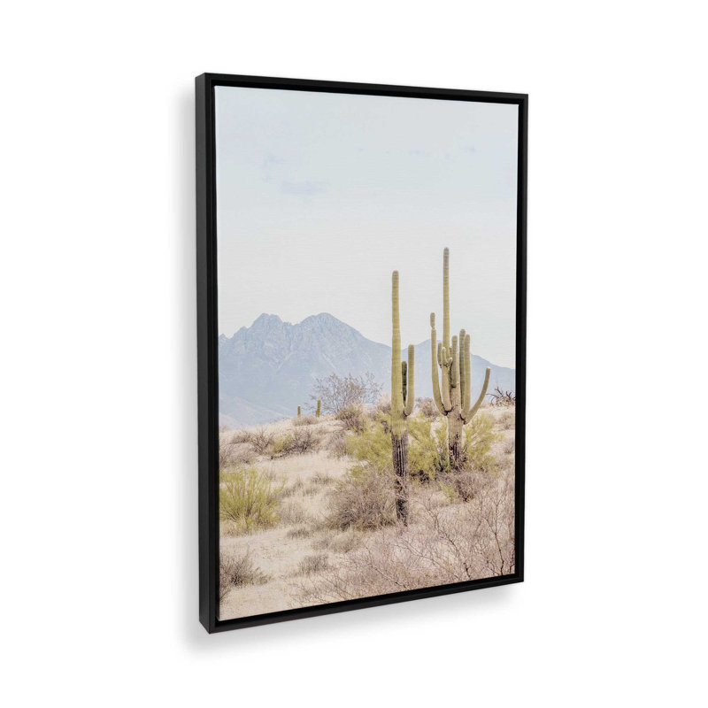Mountain Cactus Scene Rolled Canvas Print, Satin Black Floater Framed, 36.75" H x 24.75" W x 1.75" D