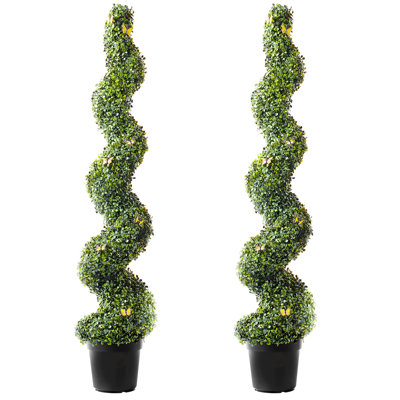 2 Pack 5' Artificial Trees Faux Plants For In/outdoor Decor - Realistic Appearance, Low Maintenance, , 5 Layer Spiral, Pot Base, 10 Extra Leaves Of No