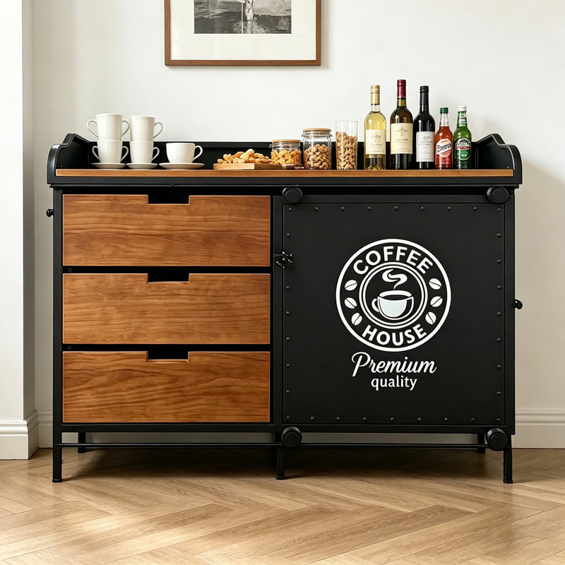 American Vintage Solid Wood Bar Cabinet