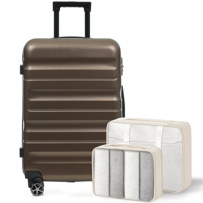 Ensemble de valises Hardshell en ABS, valise à carreaux de 24 pouces avec roues pivotantes, bagage de voyage léger avec 2 cubes d'emballage pour hommes et femmes