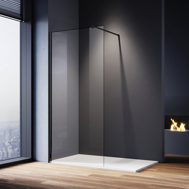 Walk in Shower Screen With Black Stainless Steel Support Bars, 100cm
