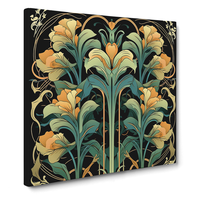 Floral Art Deco No.5 - Wrapped Canvas, 50cm H x 50cm W x 3cm D
