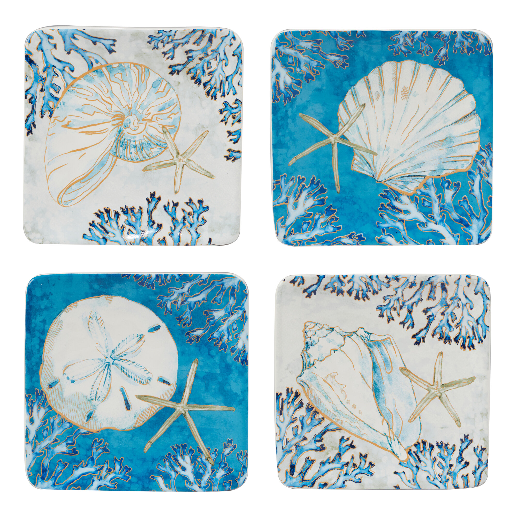 Certified International Playa Shells Set Of 4 Canape Plates