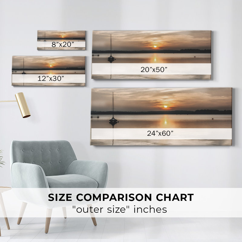 Doux coucher de soleil sur toile tendue, H 12 po x l 30 po x P 1,5 po