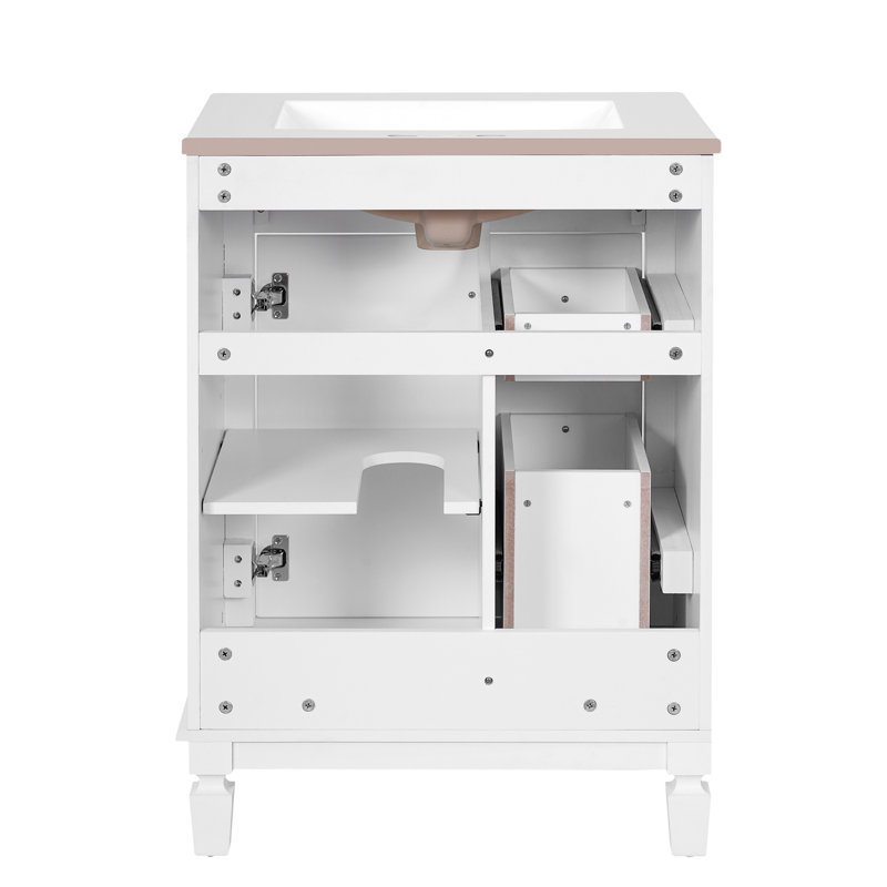 24" Vanity With Ceramic Sink For Bathroom, White