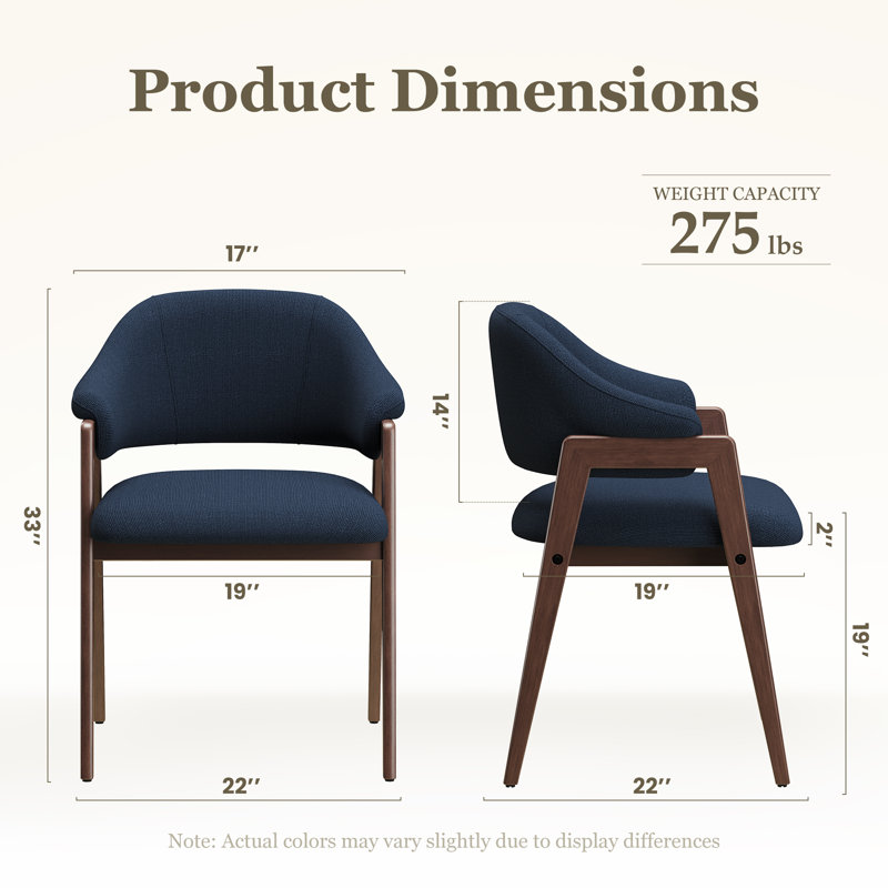 19" H Modern Minimalist Upholstered Linen Dining Armchair with Solid Wood Legs, Blue
