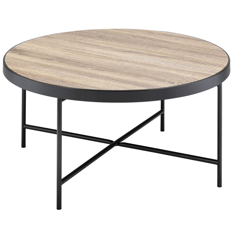 Table basse industrielle grise et noire avec surface en chêne patiné