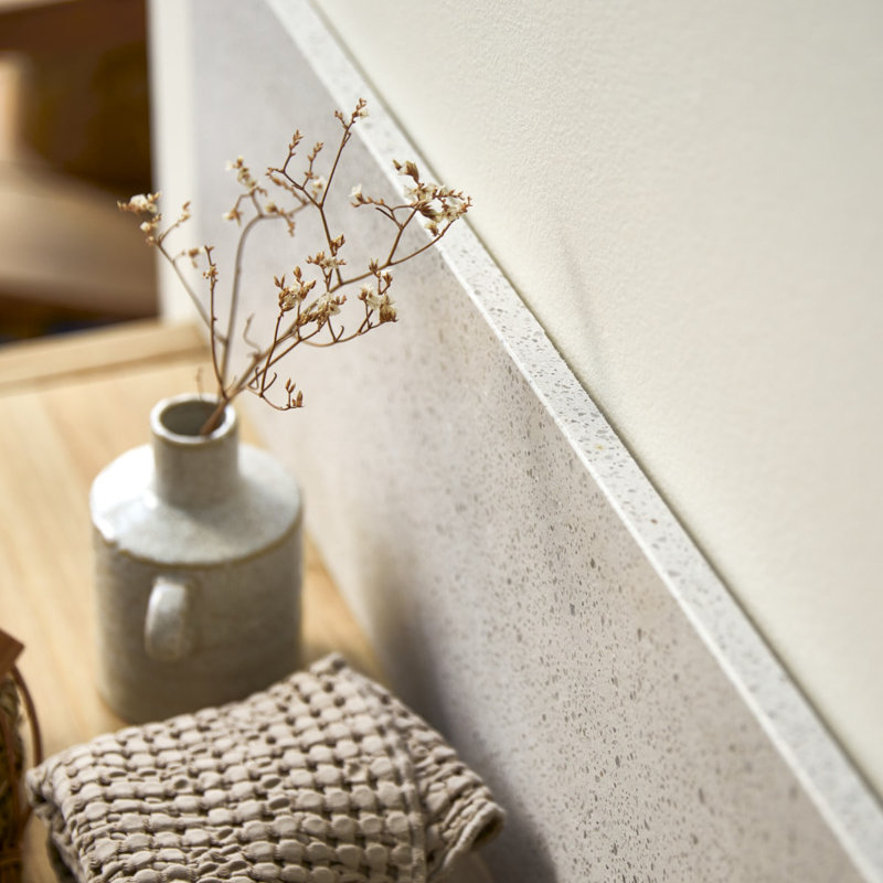 Ava Premium Terrazzo Bathroom Vanity Top, White, 145 cm x 25 cm