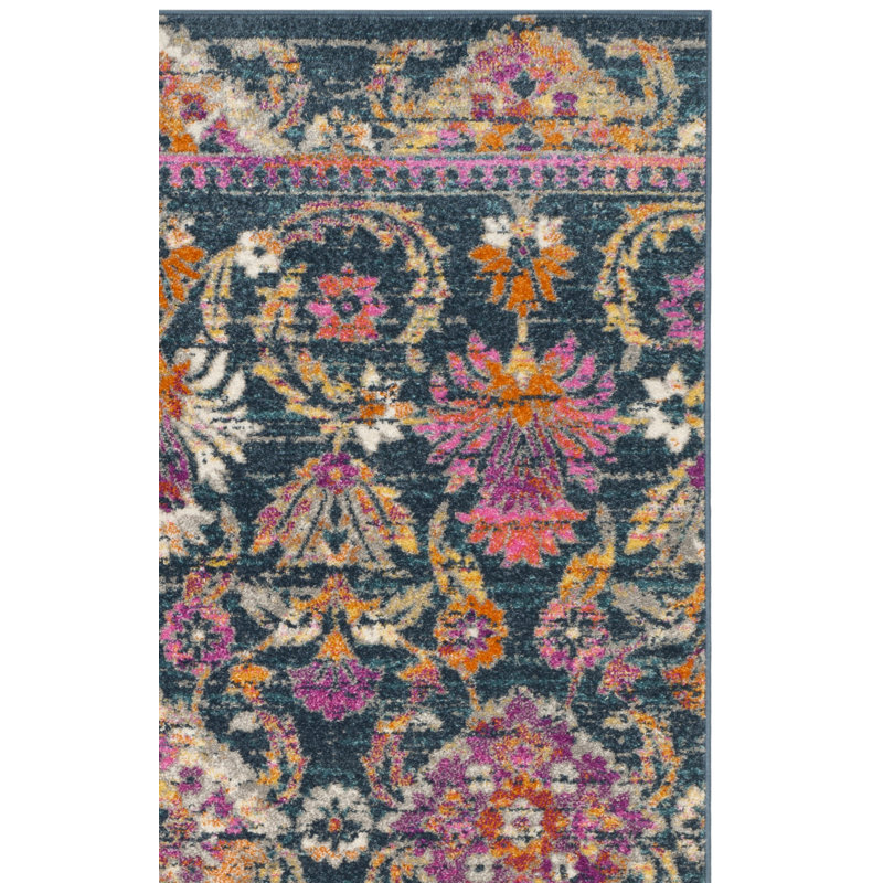 Tapis bleu en polypropylène tissé à la machine Felty, Tapis de couloir 2 pi 3 po x 8 pi