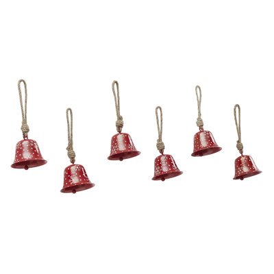 Ensemble de 6 ornements en métal en forme de cloche rouge Falling Snow