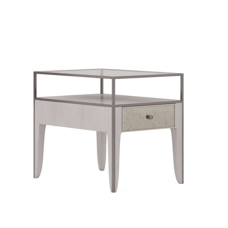 Gray Maple Veneer and Metal Rectangular End Table with Storage