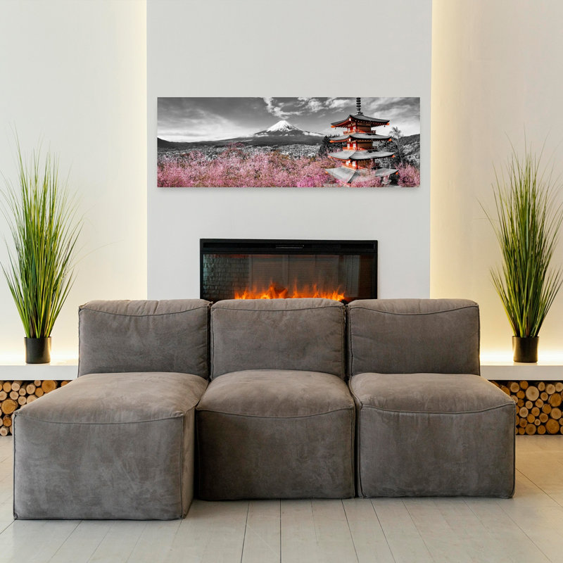 Mont Fuji, cerise, pagode, paysage de montagne, paysage abstrait, H 16 po x l 48 po