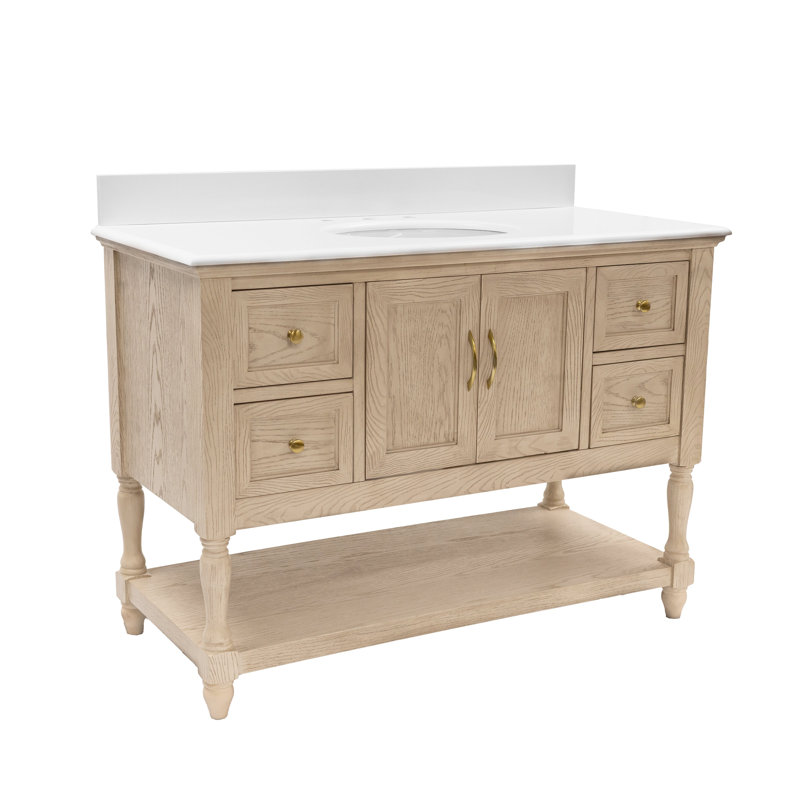 Ensemble de meuble-lavabo simple 48 po Hampton, Engineered White, Greige Oak