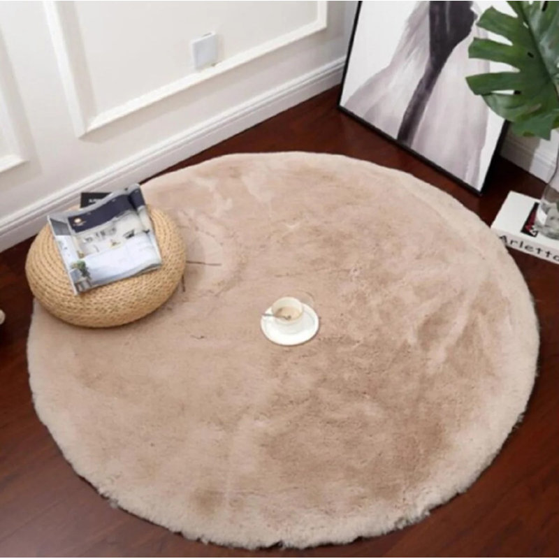 Luxueux tapis 100% polyester de couleur beige, 5 pi x 5 pi, 1,5 po d'épaisseur | Antibactérien, lavable à la machine à 86 ° F | Doux, durable, parfait pour le décor du salon et de la chambre à coucher, facile à nettoyer et à entretenir