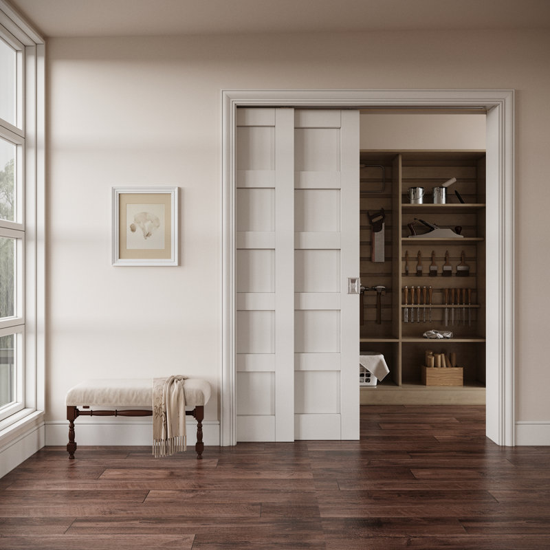 Portes coulissantes intérieures pour garde-robe coulissantes à 5 panneaux intérieurs, 48 po x 80 po, Blanc / argenté