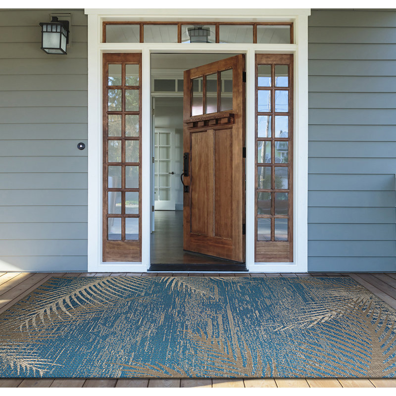 Waddington Floral Palms Ocean Blue Indoor Outdoor Runner Rug, Runner 2'3" x 11'9"