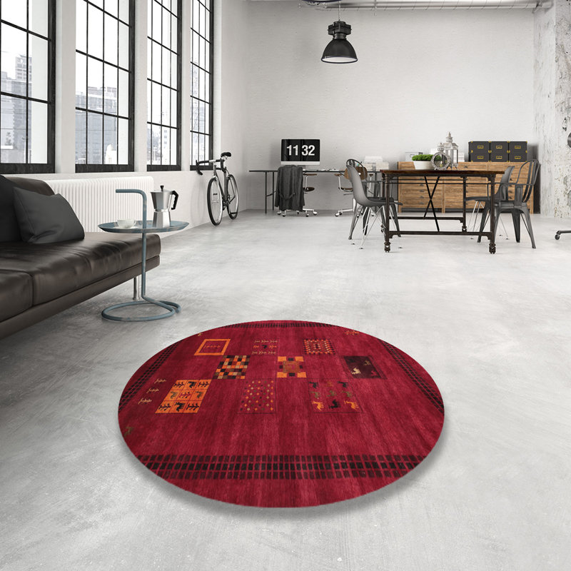 Tapis brun/rouge pourpre contemporain, Rond 6 pi