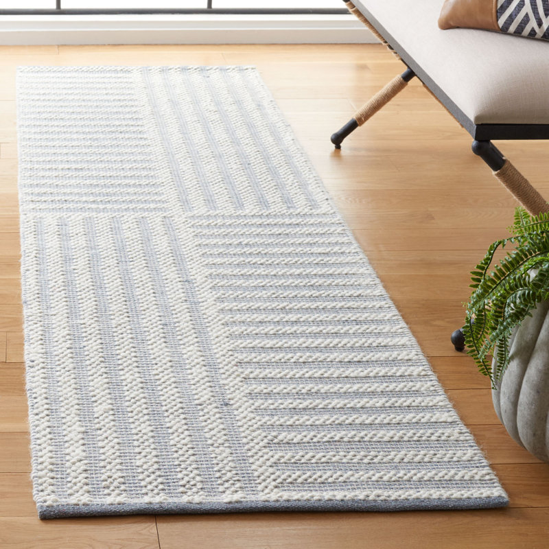 Deloera Hand Woven Wool/Cotton Striped Rug in Gray/Ivory, Runner 2'3" x 8'