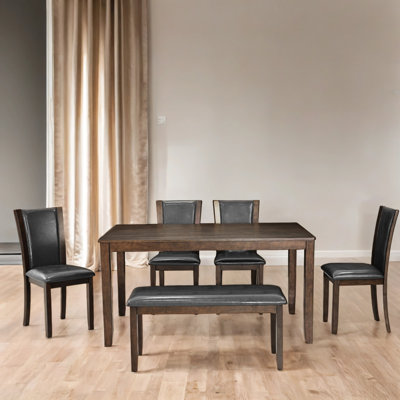 6-Piece Dining Table Set with Bench and Chairs, Wooden dining table set for 6 people, Farmhouse Rustic Style 6 Person Dining Table Set for Dining Room, Kitchen