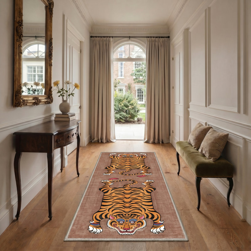Tigris Animal Print Machine Washable Brown / Orange / Black Indoor Area Rug with Non-Slip Backing, Runner 2'3" x 6'