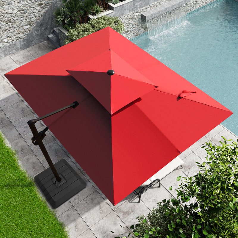 Sil 132'' x 108'' Rectangular Cantilever Umbrella with Crank Lift , Counter Weights Included, Red
